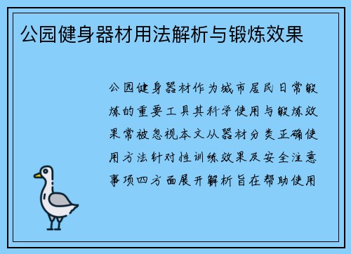 公园健身器材用法解析与锻炼效果